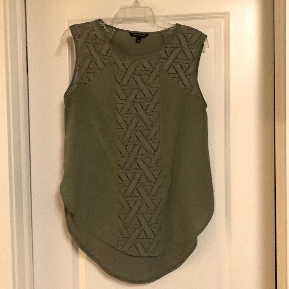 Banana Republic Olive Sleeveless Top with Lace Patterned Center